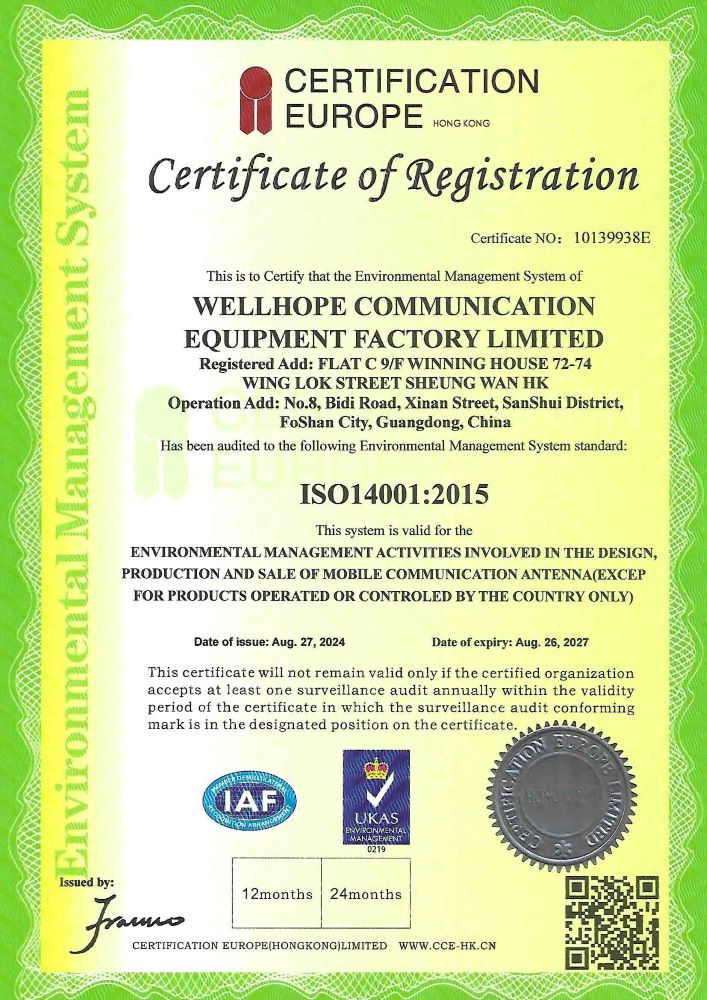 WHWIRELESS ISO 14001:2015-certificering