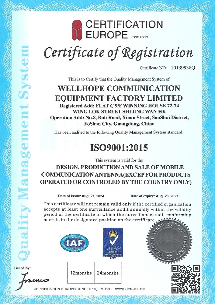 WHWIRELESS ISO 9001:2015-certificering